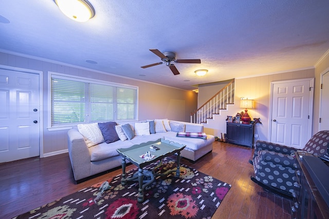 6130 Bristol Blvd, Columbus, GA 31904 - living area with crown molding, stairway, ceiling fan, and wood finished floors
