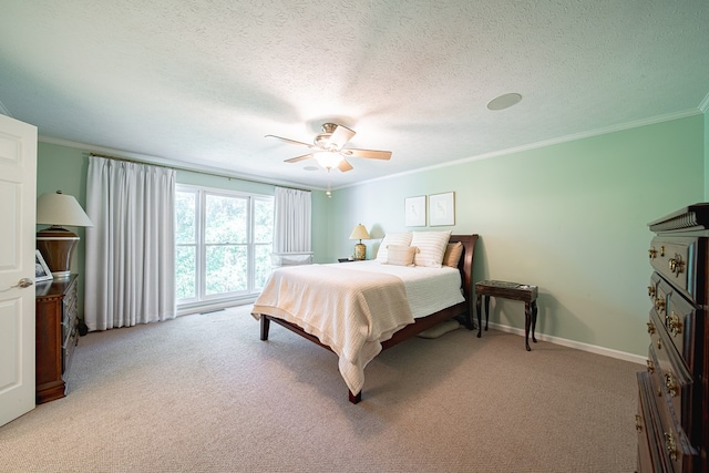 6130 Bristol Blvd, Columbus, GA 31904 - bedroom with light carpet, ornamental molding, a ceiling fan, and a textured ceiling