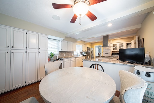 6130 Bristol Blvd, Columbus, GA 31904 - dining room with dark wood-style flooring, beam ceiling, a ceiling fan, and recessed lighting