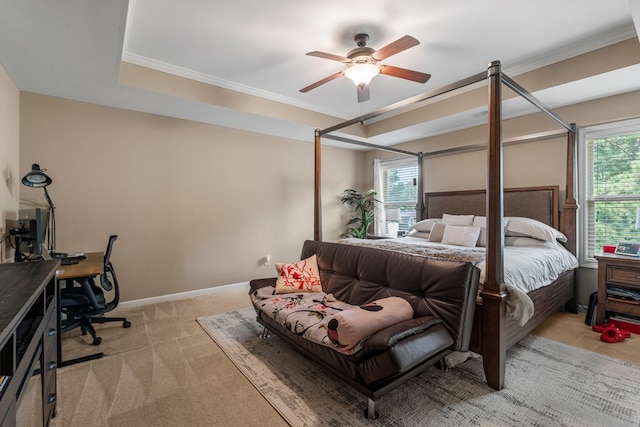 51 New Castle Dr, Phenix City, AL 36870 - bedroom with light colored carpet, multiple windows, an office area, crown molding, and a ceiling fan