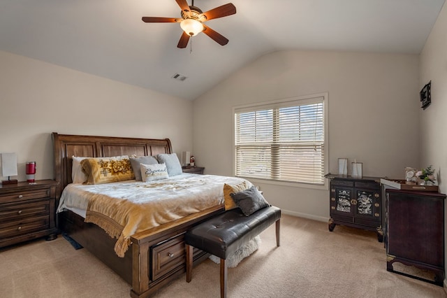 51 New Castle Dr, Phenix City, AL 36870 - bedroom featuring light colored carpet, lofted ceiling, and a ceiling fan