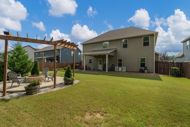 51 New Castle Dr, Phenix City, AL 36870 - rear view of house featuring an outdoor fire pit, a patio, a fenced backyard, and ceiling fan