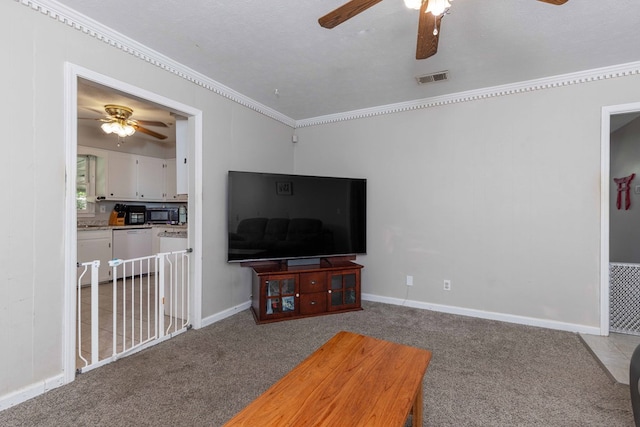 3224 Modler Dr, Columbus, GA 31909 - living area featuring ceiling fan, carpet floors, and crown molding