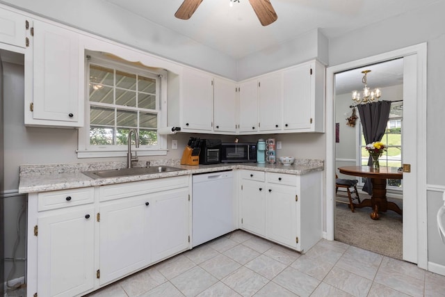 3224 Modler Dr, Columbus, GA 31909 - kitchen featuring dishwasher, white cabinets, ceiling fan, black microwave, and light colored carpet