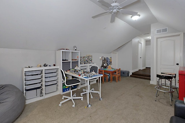 5023 Masters Ln, Columbus, GA 31909 - office area featuring vaulted ceiling, carpet floors, and a ceiling fan