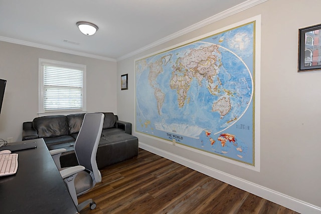5023 Masters Ln, Columbus, GA 31909 - office area featuring ornamental molding and dark wood-type flooring