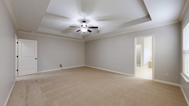 7315 San Vista Dr, Columbus, GA 31909 - unfurnished room with a tray ceiling, a ceiling fan, light carpet, crown molding, and baseboards
