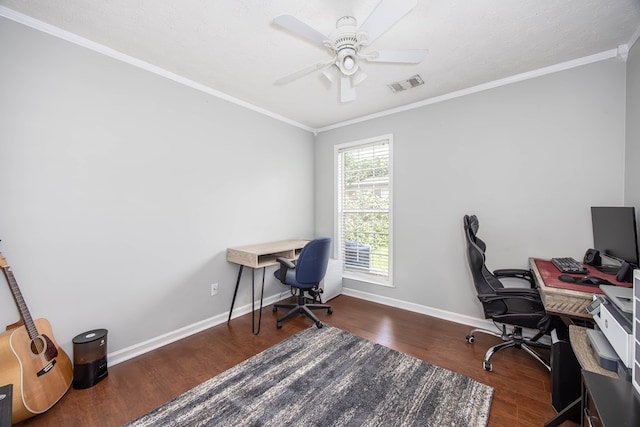 6 Lincolnshire Ln, Phenix City, AL 36870 - office space with wood finished floors, ornamental molding, baseboards, and a ceiling fan