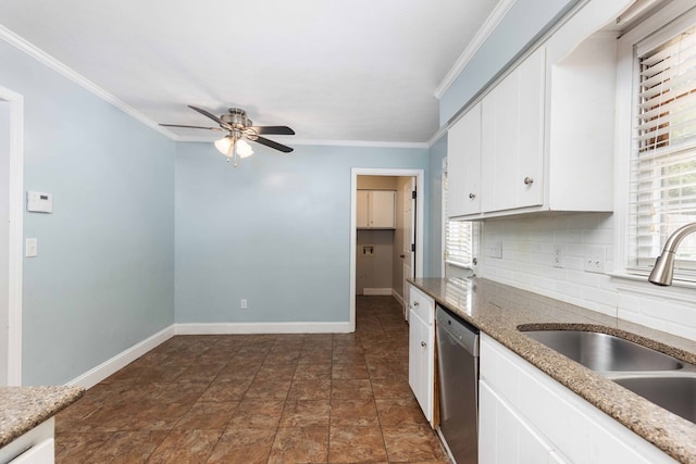 4 David Ct, Columbus, GA 31909 - kitchen featuring dishwasher, healthy amount of natural light, ceiling fan, decorative backsplash, and ornamental molding