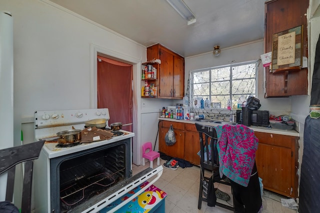 kitchen with white stove