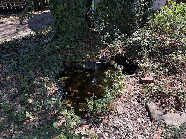 details with fence and a small pond