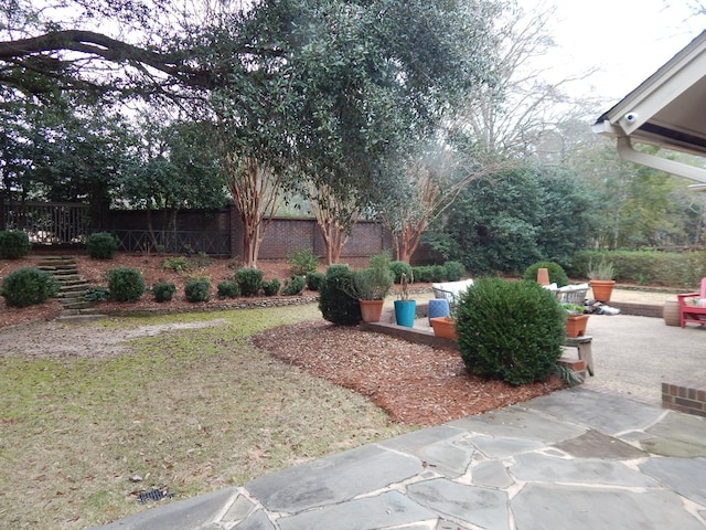 view of yard with a patio area and fence