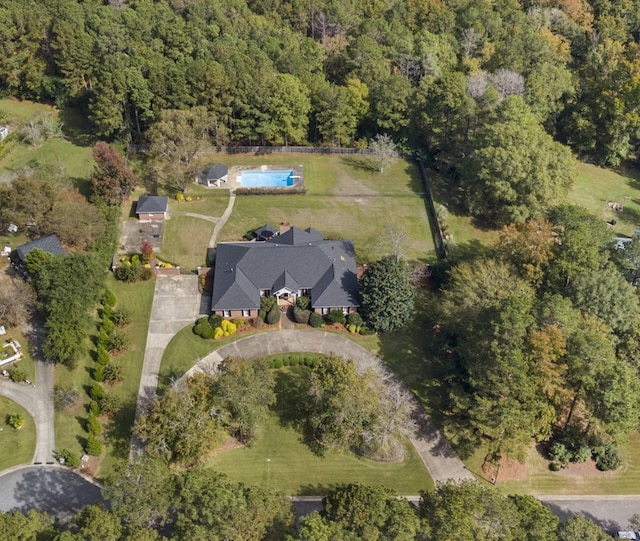 drone / aerial view with a forest view