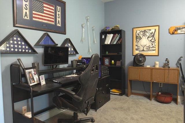 home office with light colored carpet