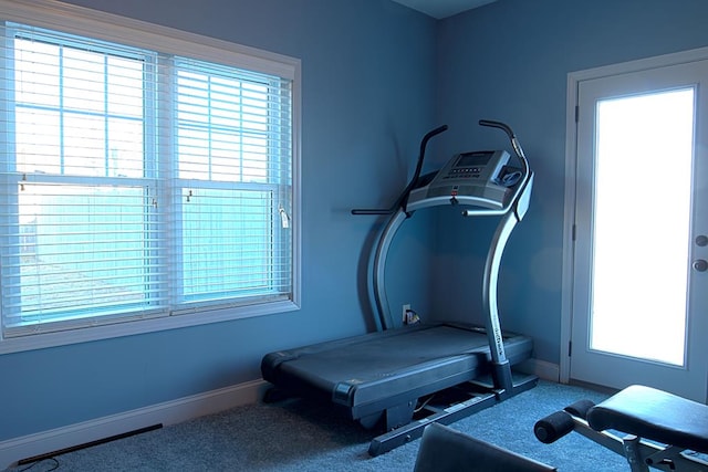 workout room with carpet flooring