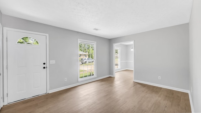 entrance foyer with a textured ceiling, hardwood / wood-style floors, and a wealth of natural light