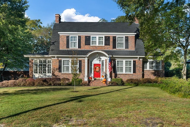 colonial house with a front lawn