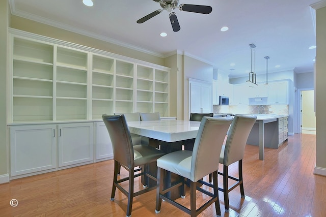 4701 Turnberry Ln Unit 12, Columbus, GA 31909 - dining space featuring recessed lighting, light wood-type flooring, crown molding, and a ceiling fan