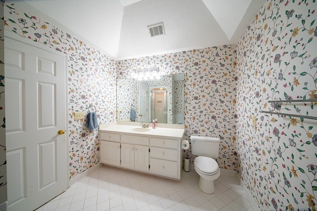 4854 Champions Way, Columbus, GA 31909 - full bath with wallpapered walls, lofted ceiling, tile patterned floors, vanity, and a stall shower