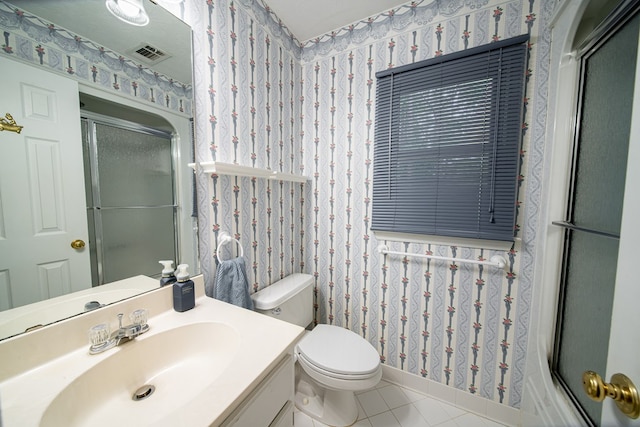 4854 Champions Way, Columbus, GA 31909 - full bath featuring wallpapered walls, a stall shower, vanity, and tile patterned floors