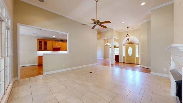 5007 Spyglass Ct, Columbus, GA 31909 - entryway featuring crown molding, recessed lighting, and ceiling fan with notable chandelier