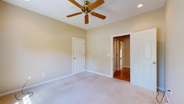 5007 Spyglass Ct, Columbus, GA 31909 - unfurnished bedroom with light carpet, recessed lighting, baseboards, and ceiling fan