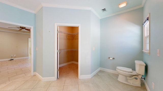 5007 Spyglass Ct, Columbus, GA 31909 - bathroom with toilet, ornamental molding, visible vents, and tile patterned flooring