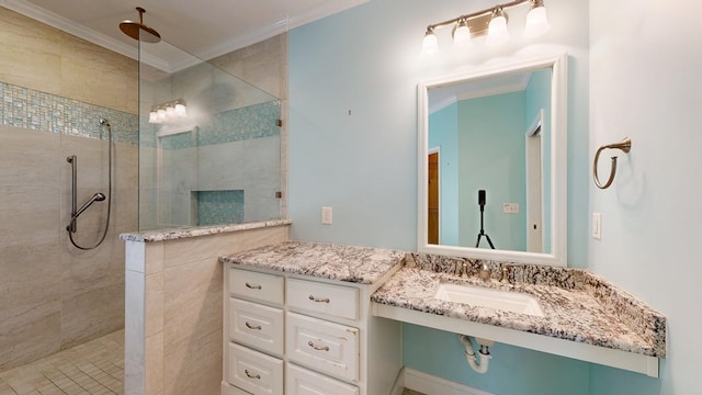 5007 Spyglass Ct, Columbus, GA 31909 - bathroom featuring a walk in shower, a sink, and ornamental molding