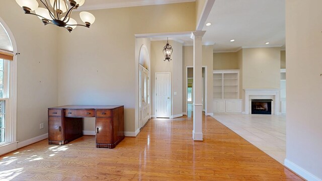 5007 Spyglass Ct, Columbus, GA 31909 - entrance foyer featuring crown molding, an inviting chandelier, baseboards, and recessed lighting