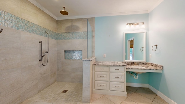 5007 Spyglass Ct, Columbus, GA 31909 - bathroom featuring crown molding, a walk in shower, and tile patterned flooring