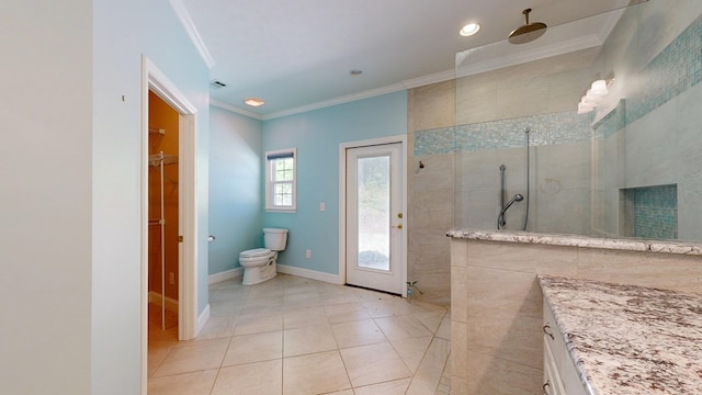 5007 Spyglass Ct, Columbus, GA 31909 - bathroom featuring crown molding, tile patterned floors, walk in shower, and a spacious closet
