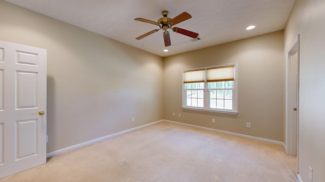 5007 Spyglass Ct, Columbus, GA 31909 - spare room featuring ceiling fan, light colored carpet, visible vents, recessed lighting, and baseboards