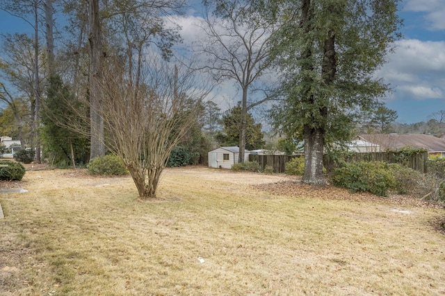 view of yard featuring a storage shed