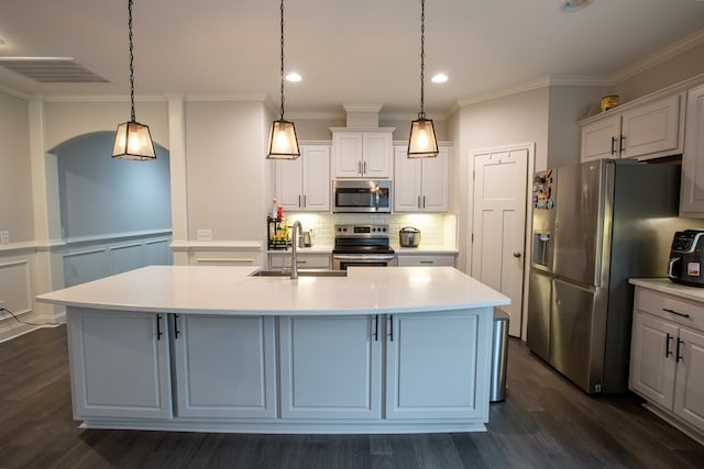 6845 Admiral Dr, Midland, GA 31820 - kitchen featuring visible vents, a sink, light countertops, stainless steel appliances, and backsplash