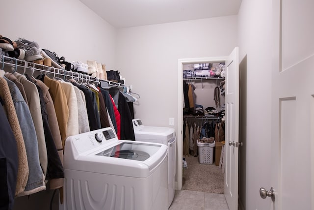 6845 Admiral Dr, Midland, GA 31820 - laundry room with light tile patterned floors, washing machine and dryer, and laundry area