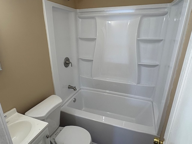 full bathroom featuring shower / tub combination, vanity, and toilet