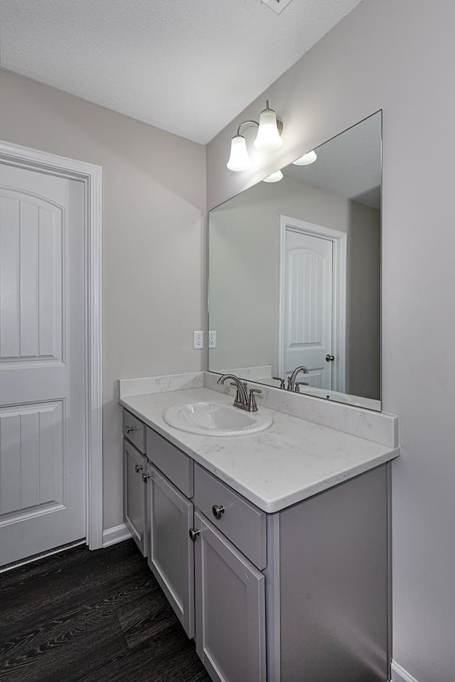 bathroom with vanity and wood-type flooring