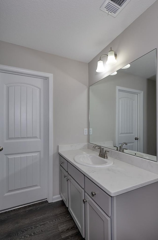 bathroom featuring hardwood / wood-style floors and vanity