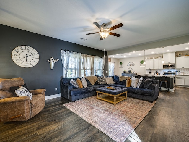 13733 Macon Rd, Upatoi, GA 31829 - living room with dark wood finished floors, ceiling fan, and recessed lighting