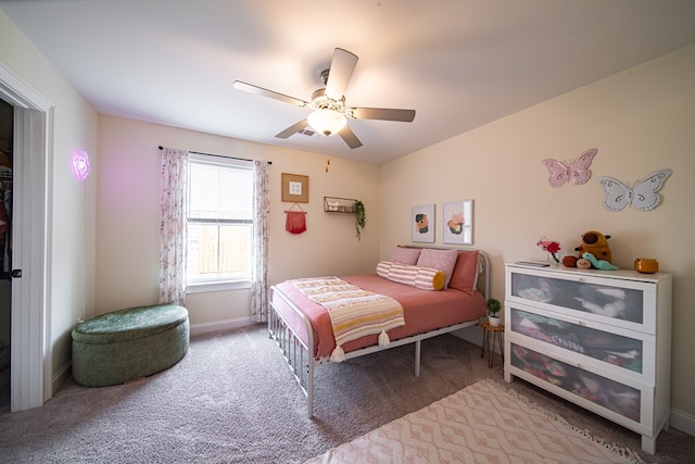 bedroom featuring carpet and ceiling fan