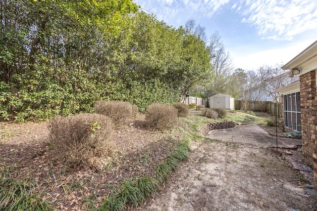 view of yard featuring a storage unit and a patio area