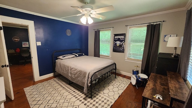 4232 Almond Rd, Fortson, GA 31808 - bedroom featuring wood finished floors, ornamental molding, baseboards, and a ceiling fan