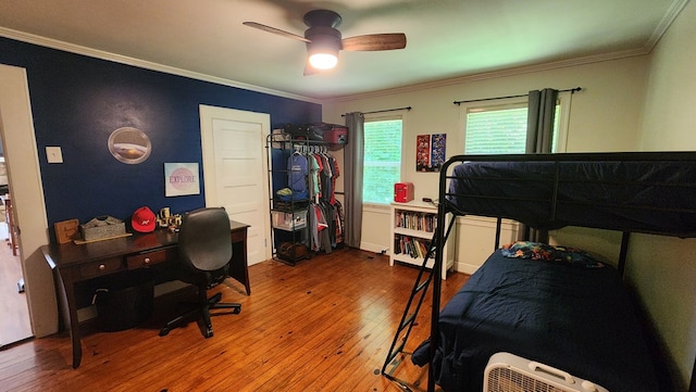 4232 Almond Rd, Fortson, GA 31808 - bedroom with hardwood / wood-style floors, crown molding, ceiling fan, and an office area