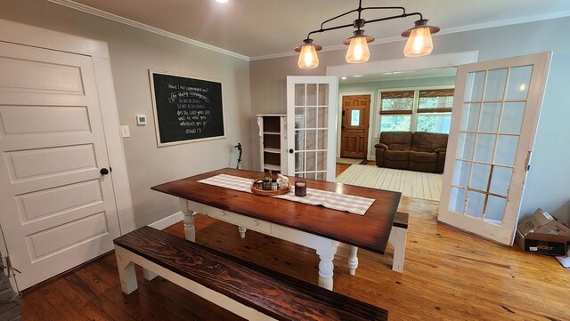 4232 Almond Rd, Fortson, GA 31808 - dining area featuring wood-type flooring, ornamental molding, french doors, and baseboards
