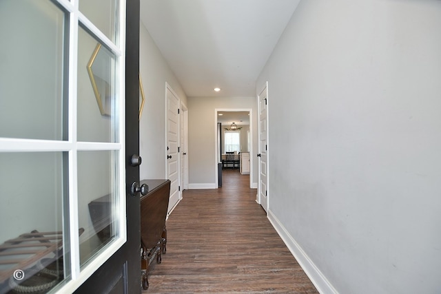 hall featuring dark hardwood / wood-style floors