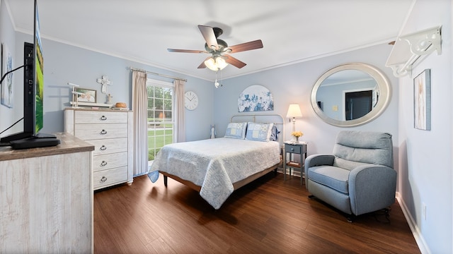 6359 Cape Cod Dr, Columbus, GA 31904 - bedroom featuring dark wood finished floors, crown molding, and a ceiling fan