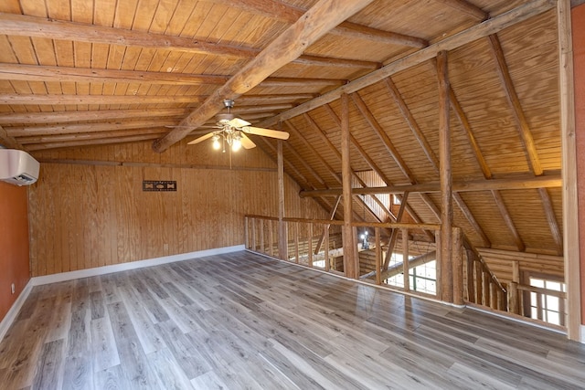 unfinished attic with an AC wall unit