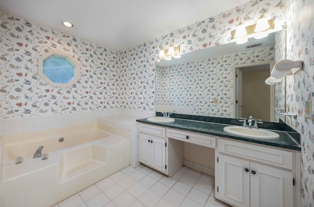 4608 Mayo Dr, Columbus, GA 31909 - full bath with wallpapered walls, tile patterned flooring, double vanity, and a bath
