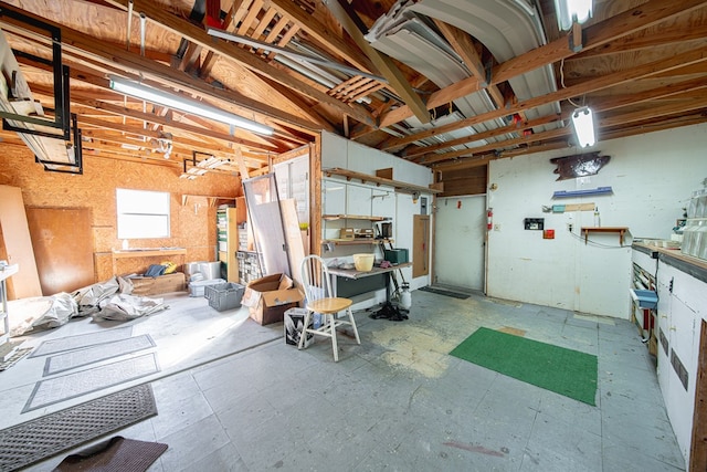 basement with a garage