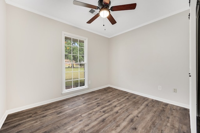 2245 Gennings Ct, Columbus, GA 31907 - empty room with dark wood-type flooring, ornamental molding, and a ceiling fan